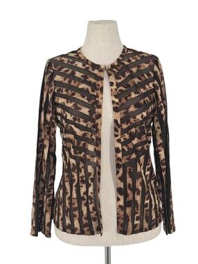 Travelers by Chico's Leopard Mesh Stripe Open Front Travel Jacket Size 0